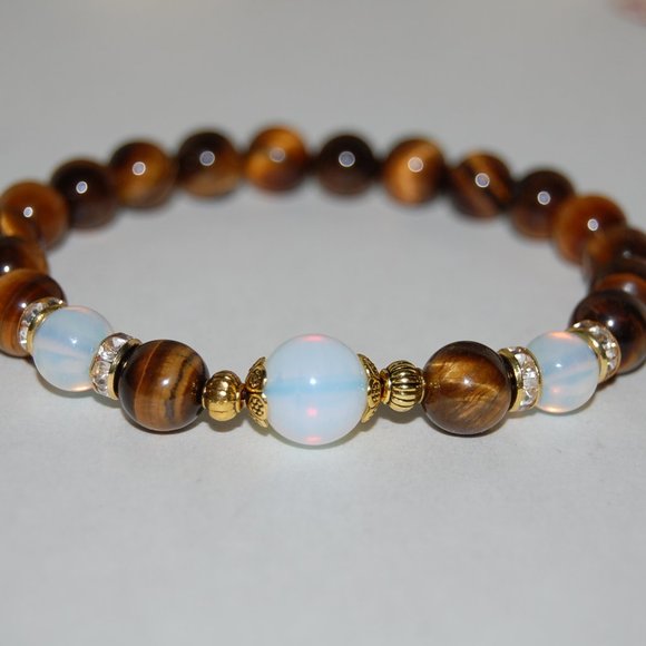 Tiger Eye Bracelet,Tiger Eye Gemstone and Golden Charm,Tiger Eye 8mm Bea… - Picture 3 of 3